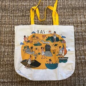 Colorful Illustrated KAS Tote Bag with Yellow Handles